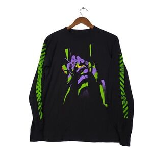 Evangelion Shirt Mens S Black Long Sleeve EVA Unit 01 NERV Sleeve Print Anime